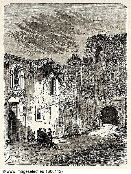 Dolabella and Silano arch and gate to Trinitarian monastery  Rome. Italy  Europe. Trip to Rome by Francis Wey 19Th Century.