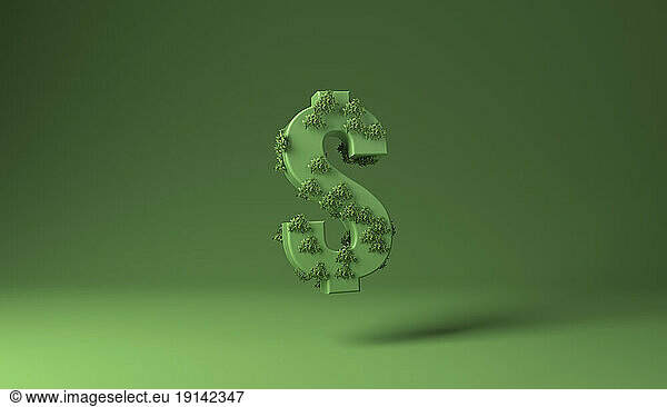 Dollar sign covered with green plants against green background