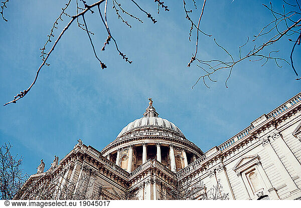 Dome of St Pauls Cathedral against blue sky