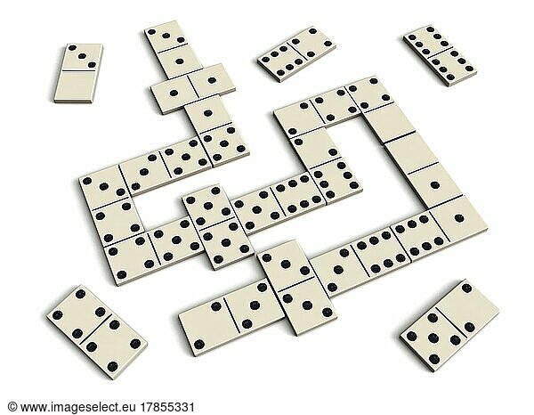 Domino game  white dominoes isolated on white background