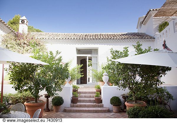 Doorway from patio into Spanish villa