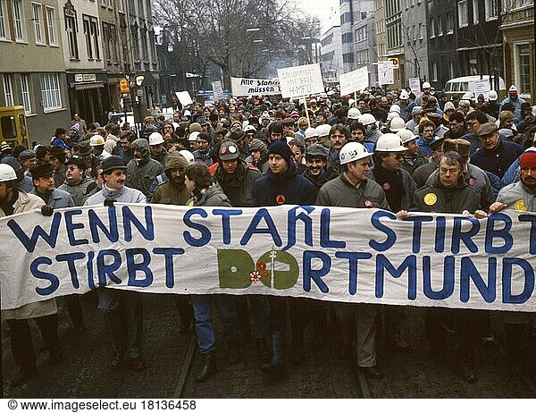 Dortmund. IG Metall to preserve steel jobs ca. 1986-8