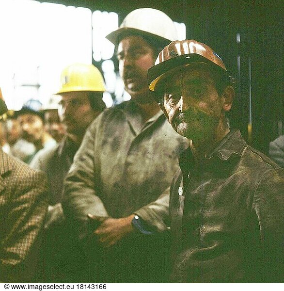 Dortmund. Older miners in a colliery. 80s