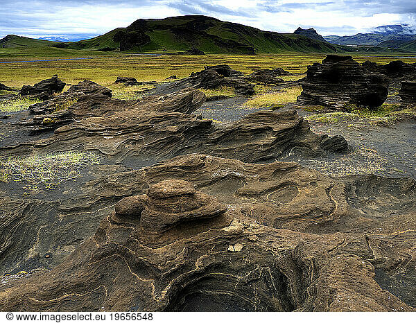 Dramatic black-sand beach Reynisfjara on Iceland.