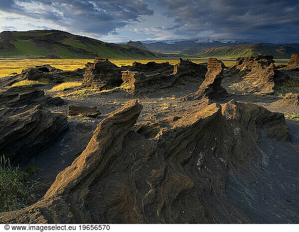 Dramatic black-sand beach Reynisfjara on Iceland.