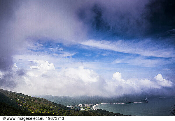 Dramatic cloudy sky on a coastline.