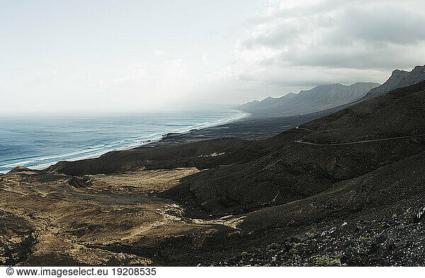 Dramatic landscape in front of sea at Fuerteventura