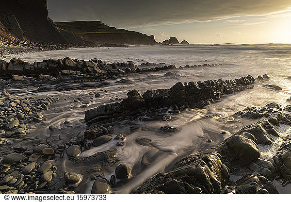 Dramatic ledges on the North Devon coastline  Devon  England  United Kingdom  Europe