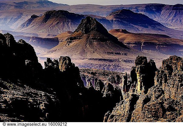 Dramatic mountain view from the Tizi N'Tazezert trail (piste) in southern Morocco  Africa.