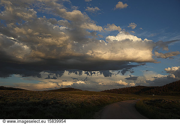 Dramatic skies at sunset in southeastern Wyoming sage prairie.