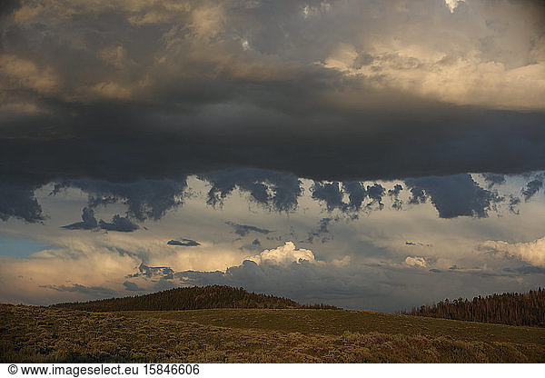 Dramatic skies at sunset in southeastern Wyoming sage prairie.