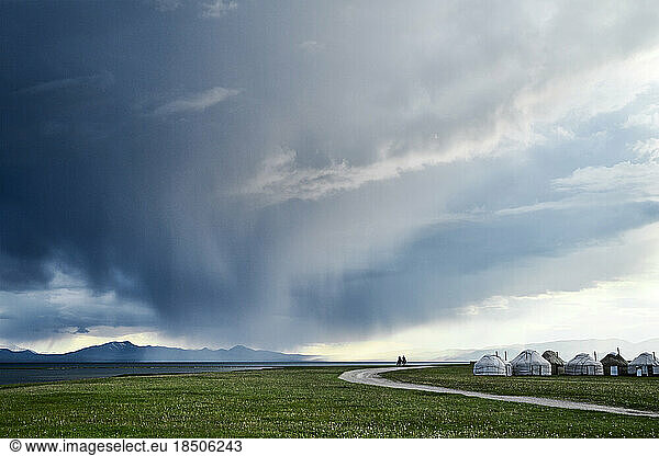 Dramatic sky at Song Kol Lake in Kyrgyzstan