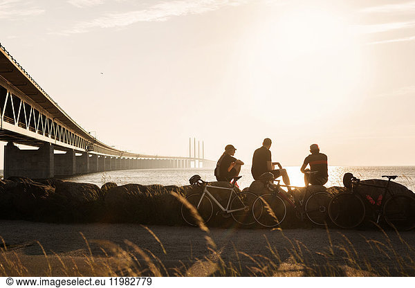 Drei Radfahrer bei der Brücke
