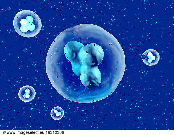 Dreidimensionale Darstellung von blauen Stammzellen