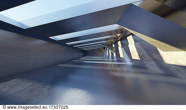 Dreidimensionales Rendering eines leeren Betonkorridors