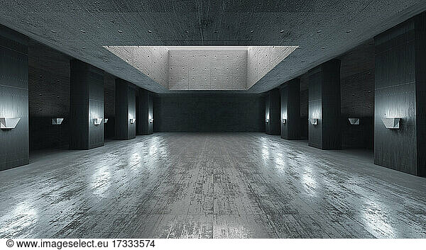 Dreidimensionales Rendering eines modernen minimalistischen Korridors