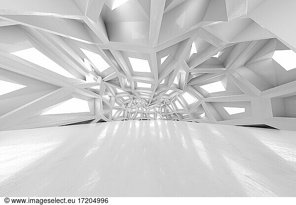 Dreidimensionales Rendering eines sauberen  weißen  futuristischen Innenraums