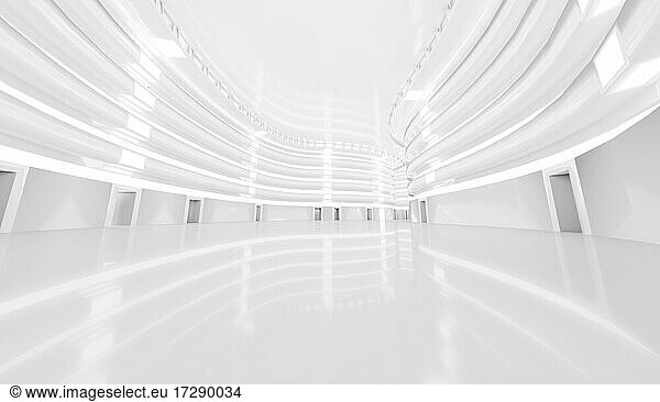 Dreidimensionales Rendering eines sauberen  weißen  modernen Innenraums