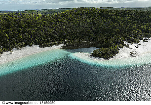 Drone image of Lake McKenzie at Fraser Island
