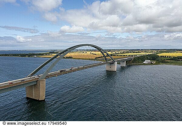 Drone photo  drone shot  Fehmarnsund bridge over the Baltic Sea  truck and car traffic  Fehmarn island  Schleswig-Holstein  Germany  Europe