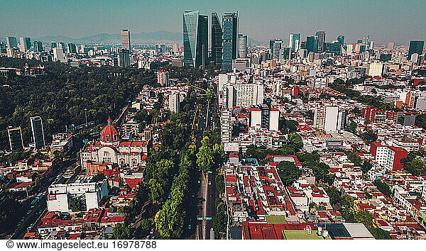 Drone View From Paseo de la Reforma  Mexico City