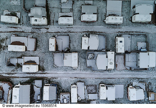 Drone view of houses in town