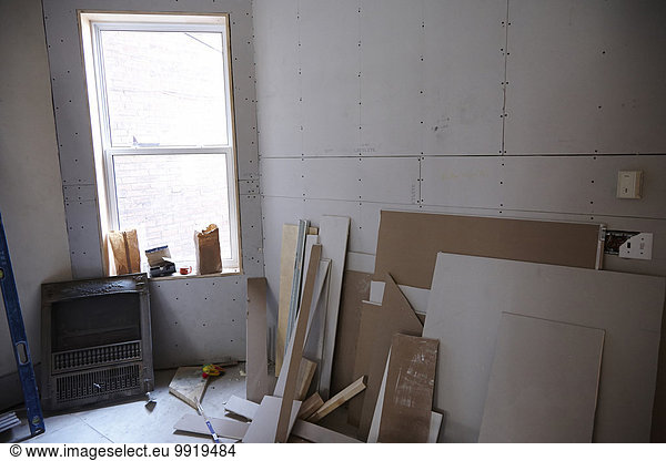 Drywall supplies in room at home renovation project  Canada