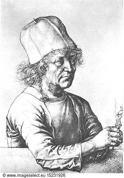 Duerer  Albrecht the Elder  circa 1427 - 1502  German goldsmith  half length  drawing by Albert Duerer the Younger  1490