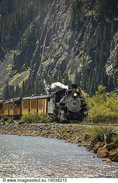 Durango and Silverton Narrow Gauge Railroad Train coming up the tracks