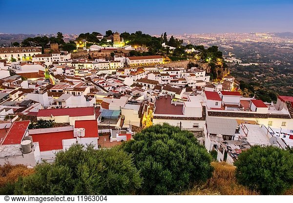 Dusk  typical white village of Mijas. Costa del Sol  Málaga province. Andalusia  Southern Spain Europe.
