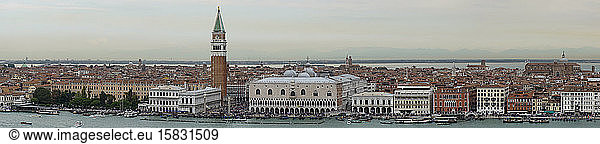 Early morning view of St. Marks Square from across Grand Canal.
