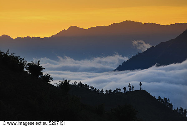 Early morning with cloud sea in the mountains in Sapa or Sa Pa  Lao Cai province  northern Vietnam  Vietnam  Southeast Asia  Asia