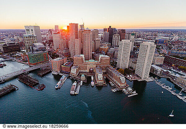 East Boston Waterfront Aerial at Sunset