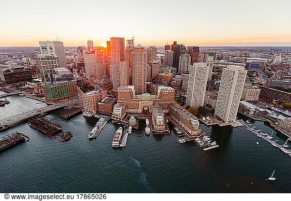 East Boston Waterfront Aerial Sunset