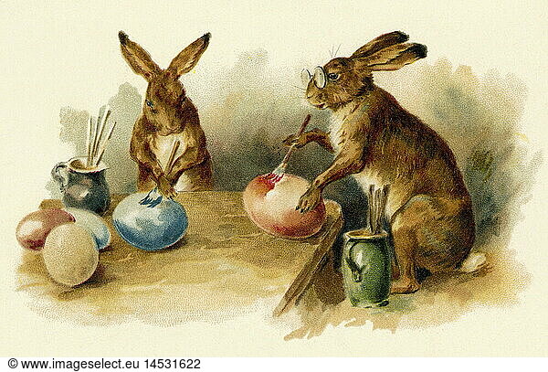 Easter  easter-bunny  Easter bunnies painting Easter eggs  Austria  1900
