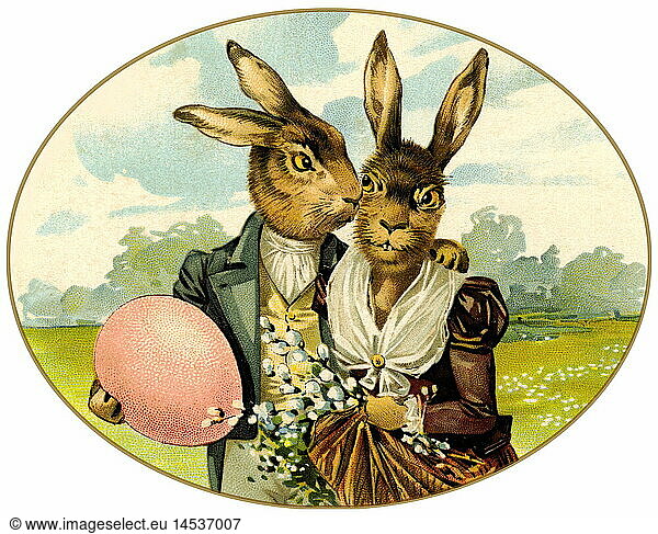 Easter  easter-bunny  Easter bunnies with Easter egg  Easter walk  Germany  1903