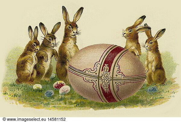 Easter  easter-bunny  Easter bunnies with easter eggs  Belgium  1902