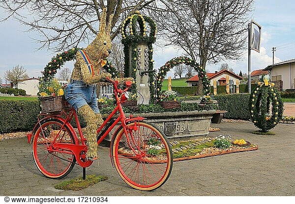 Easter fountain  Easter eggs  Easter bunny  Easter  bicycle  rest  Baden-Württemberg  Germany  Europe