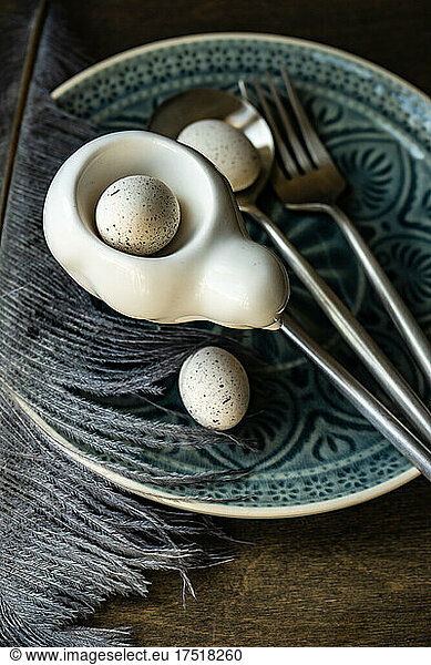 Easter table setting with eggs