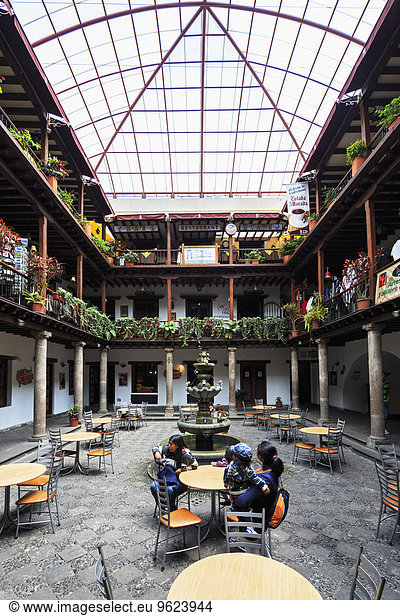 Ecuador  Quito  inner court at Archbishop's Palace with restaurants and cafés