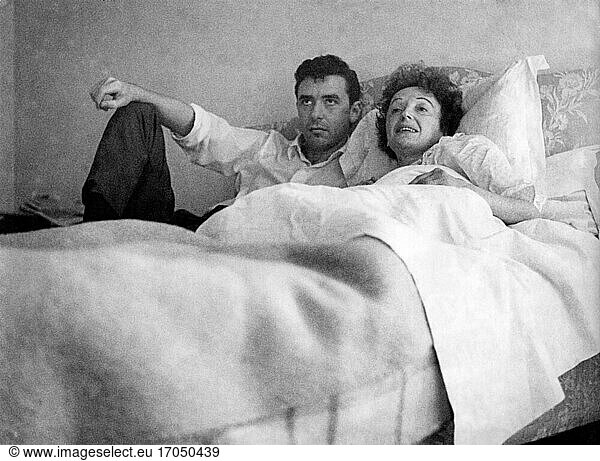 Edith Piaf (born Edith Giovanna Gassion)  french singer 
December 19  1915 Paris / Belleville – October 11  1963 Grasse.
Edith Piaf and her lover  the American painter Douglas Davis in “Le Hallier   the land seat of their manager Loulou (Louis) Barrier west of Paris. Photo  summer 1959.