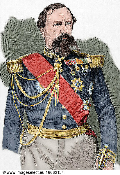 Edmond Le Boeuf (1809-1888). Marschall von Frankreich. Kupferstich in The Spanish and American Illustration  1870. Koloriert.