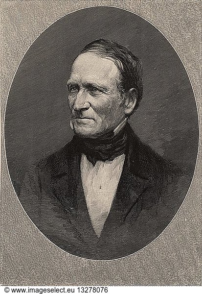 Edward Hitchcock (1793-1864)  American geologist who was the third President of Amherst College (1845-1854). He carried out geological surveys in Massachusetts. In palaeontology  he published papers on the fossilised dinosaur tracks in the Connecticut Valley. Engraving  1896.