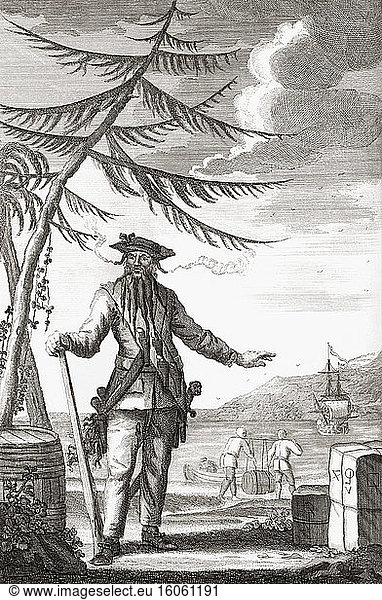 Edward Teach um 1680 - 1718. Englischer Pirat  bekannt als Blackbeard.