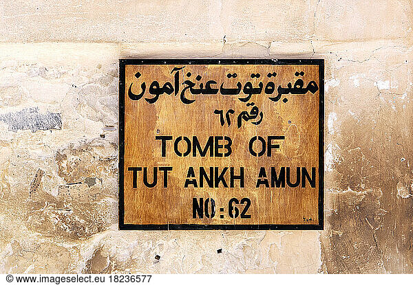 Egypt  Luxor Governorate  Entrance sign of Tomb of Tutankhamen