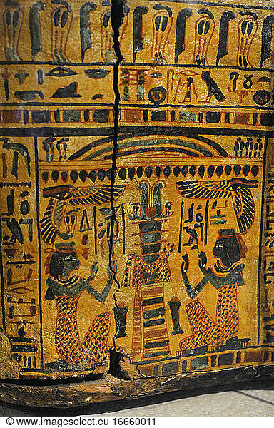 Egypt. Sarcophagus cover  The priestly from Deir-el Bahri  near Luxor. Priest. 21st Dynasty. Third Intermediate Period. Detail. Historical Museum. Oslo. Norway.