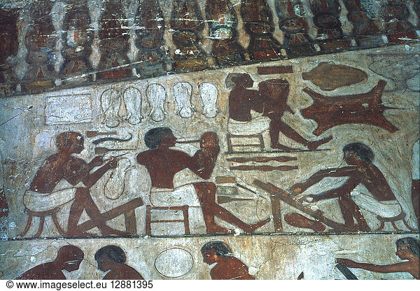 EGYPT: SHOEMAKERS AT WORK. Tomb painting from West Thebes  18th Dynasty.