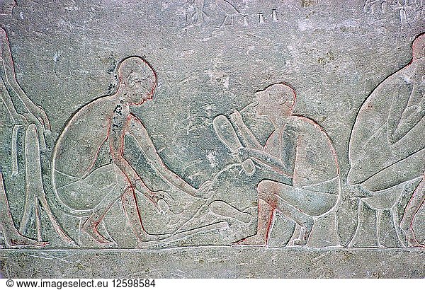 Egyptian relief showing shoemakers  14th century BC Artist: Unknown