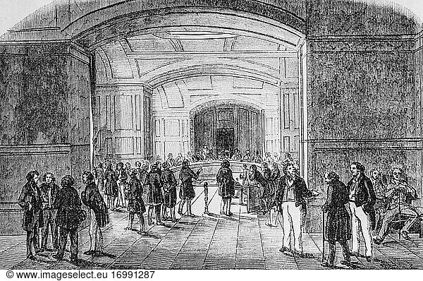 Ehemaliges arbeitsgericht im gerichtsgebäude  paris gemälde von edmond texier  herausgeber paulin et le chavalier 1853.