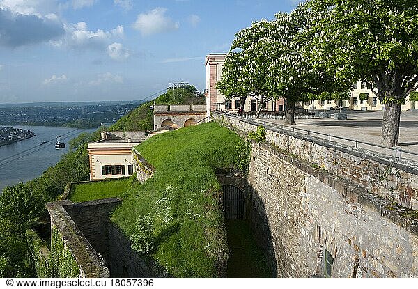 Ehrenbreitstein Fortress  cable car and  Koblenz  Rhineland-Palatinate  Germany  Europe